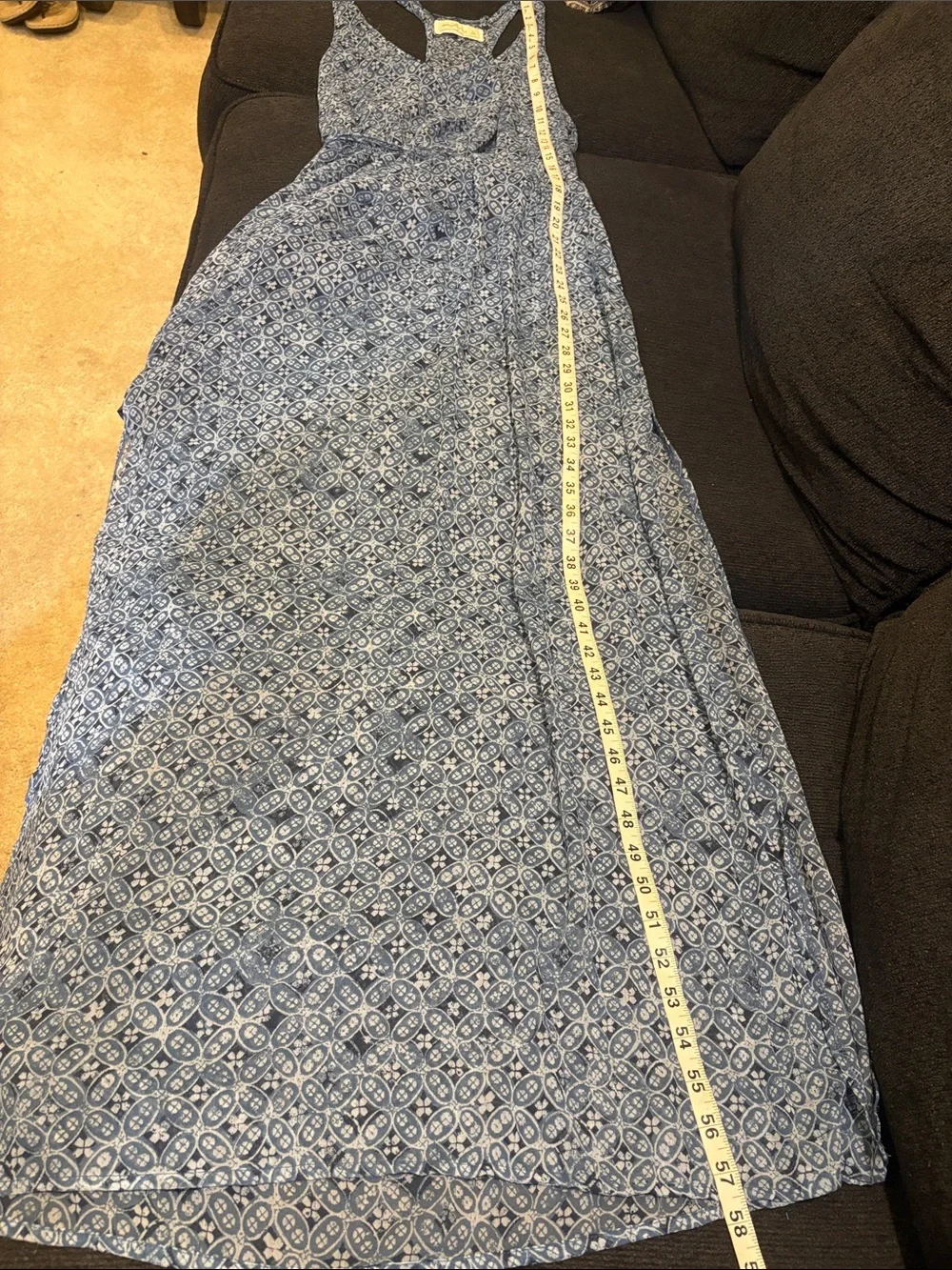 Abercrombie & Fitch Blue Printed Tie-Waist Maxi Dress